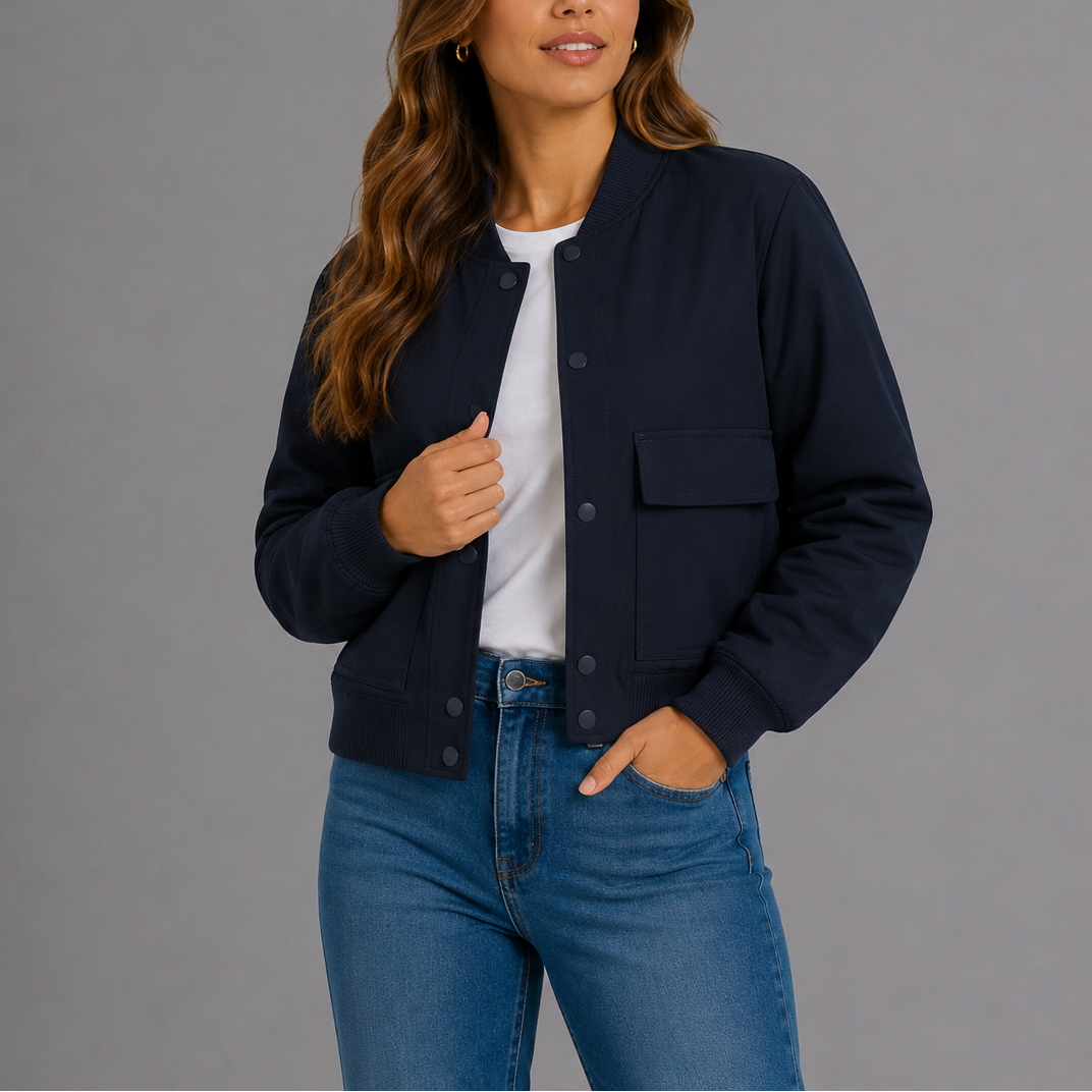Women's Classic Front Bomber Jacket for Everyday Wear