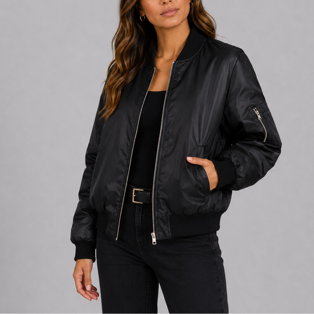 Women's Classic Zip Front Bomber Jacket for Everyday Wear