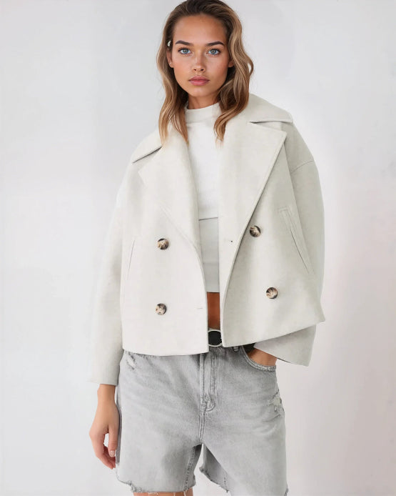 Women's Double Breasted Coat with Lapels for Autumn
