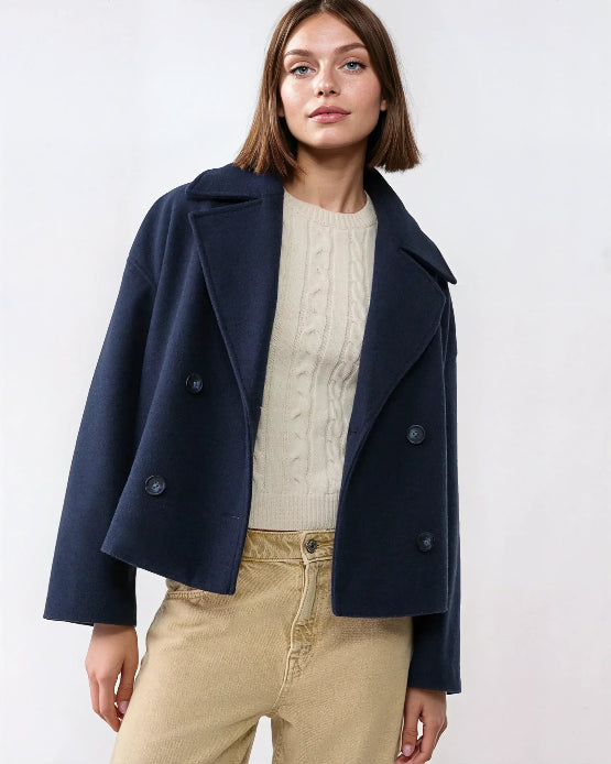 Women's Double Breasted Coat with Lapels for Autumn