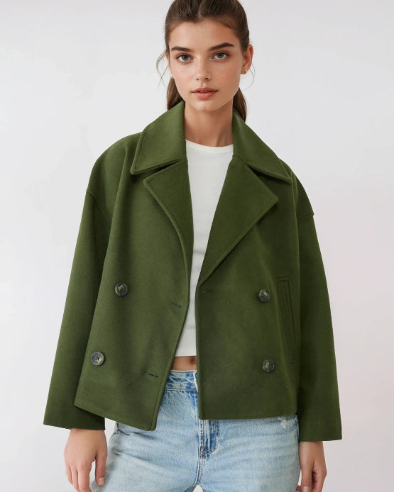 Women's Double Breasted Coat with Lapels for Autumn