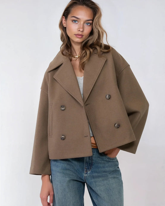 Women's Double Breasted Coat with Lapels for Autumn