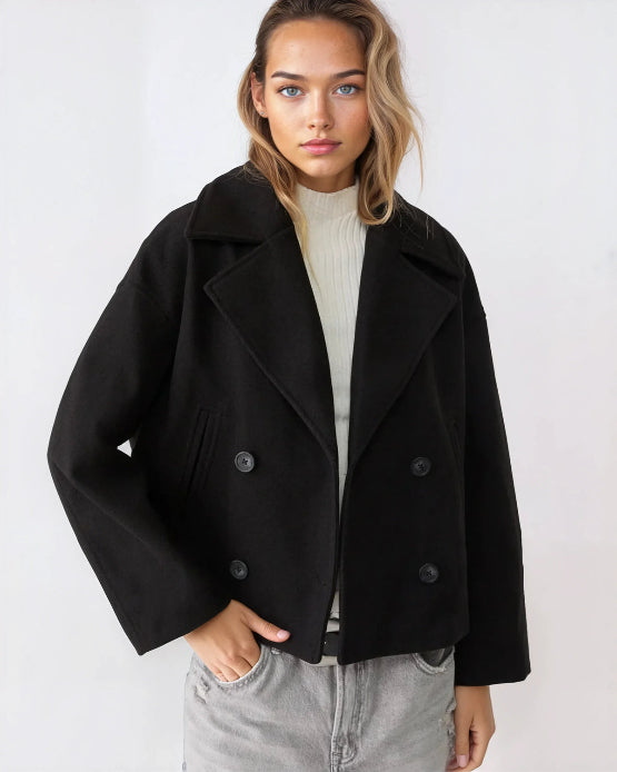 Women's Double Breasted Coat with Lapels for Autumn
