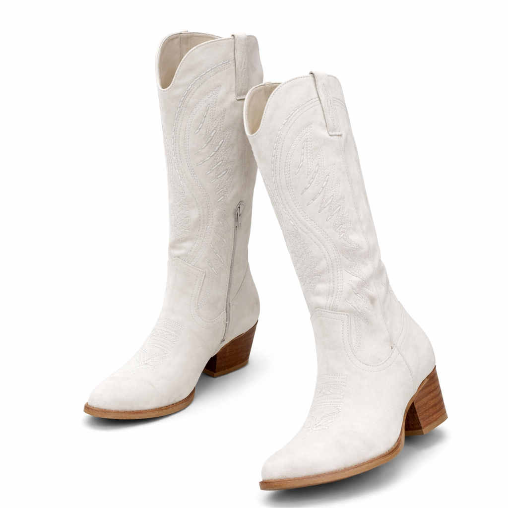 Women's Embroidered Western Cowboy Boots with Block Heels