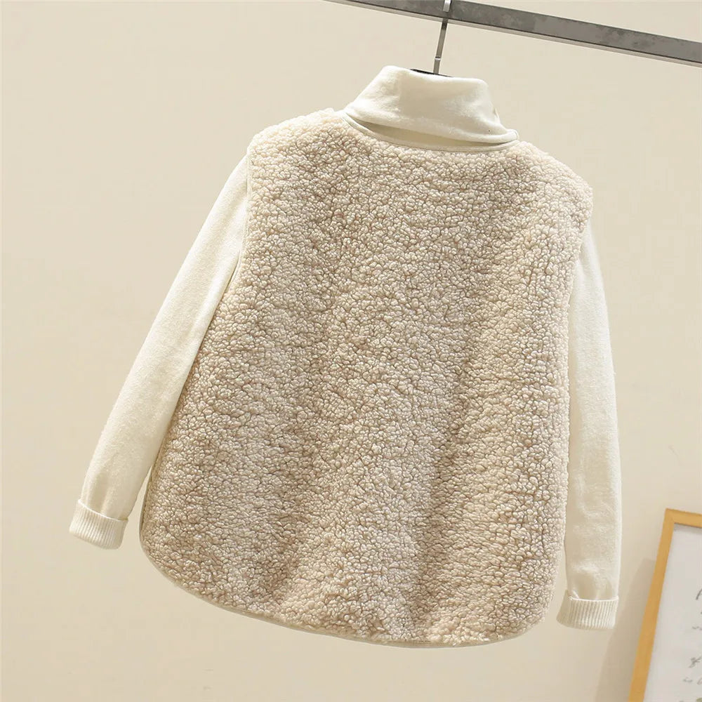 Women's Fleece Vest with Button Front Pockets Autumn