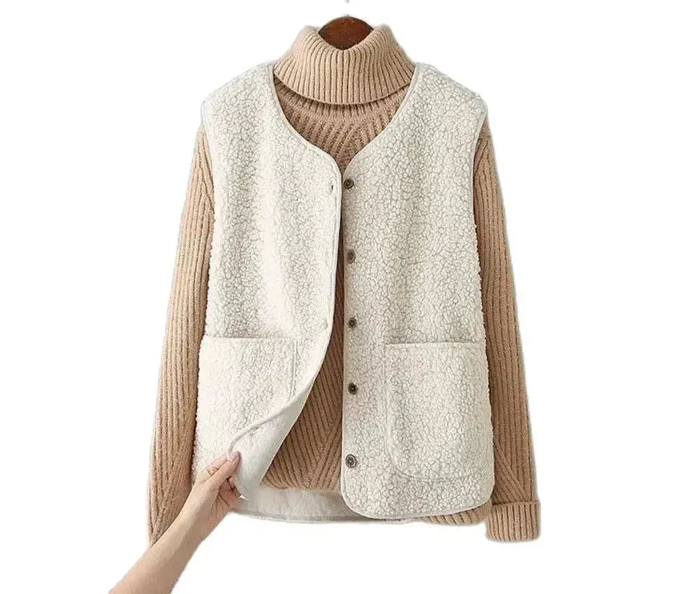 Women's Fleece Vest with Button Front Pockets Autumn