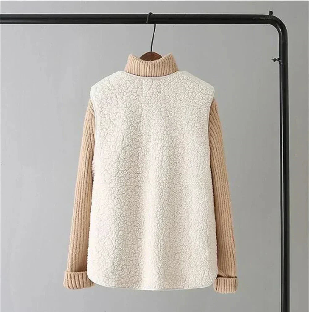 Women's Fleece Vest with Button Front Pockets Autumn