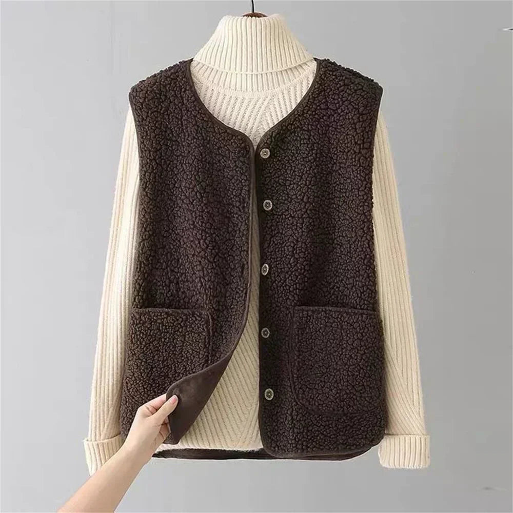 Women's Fleece Vest with Pockets for Autumn Winter
