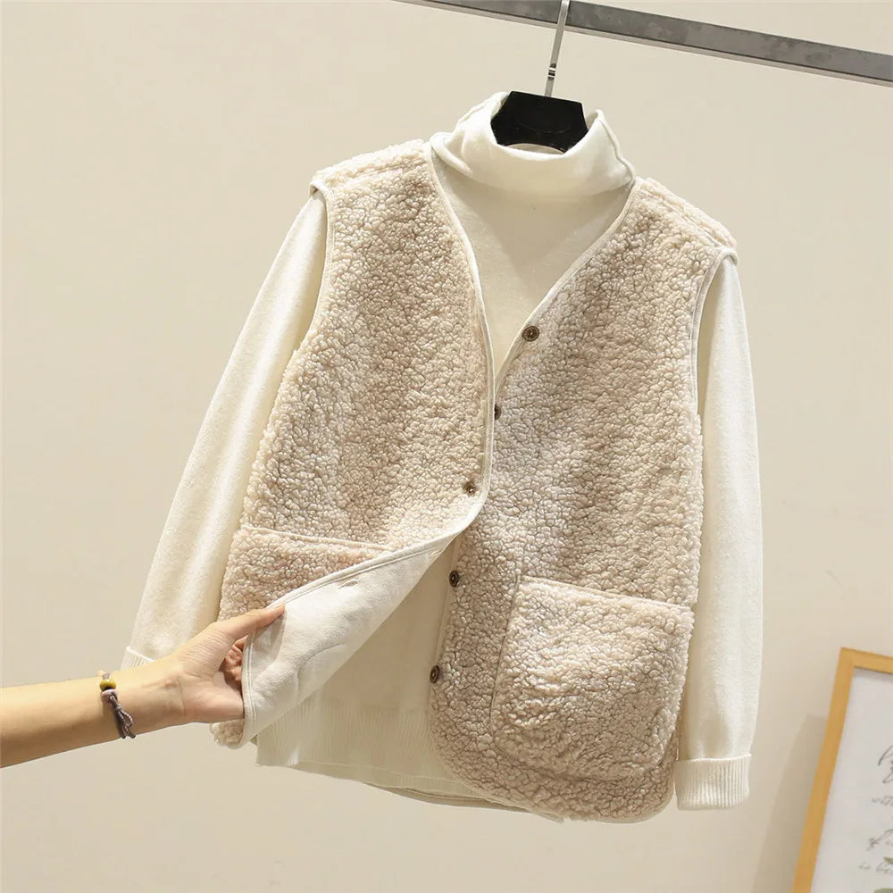 Women's Fleece Vest with Pockets for Autumn Winter