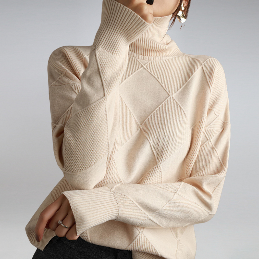 Women's Geometric Turtleneck Sweater for Autumn Winter Wear