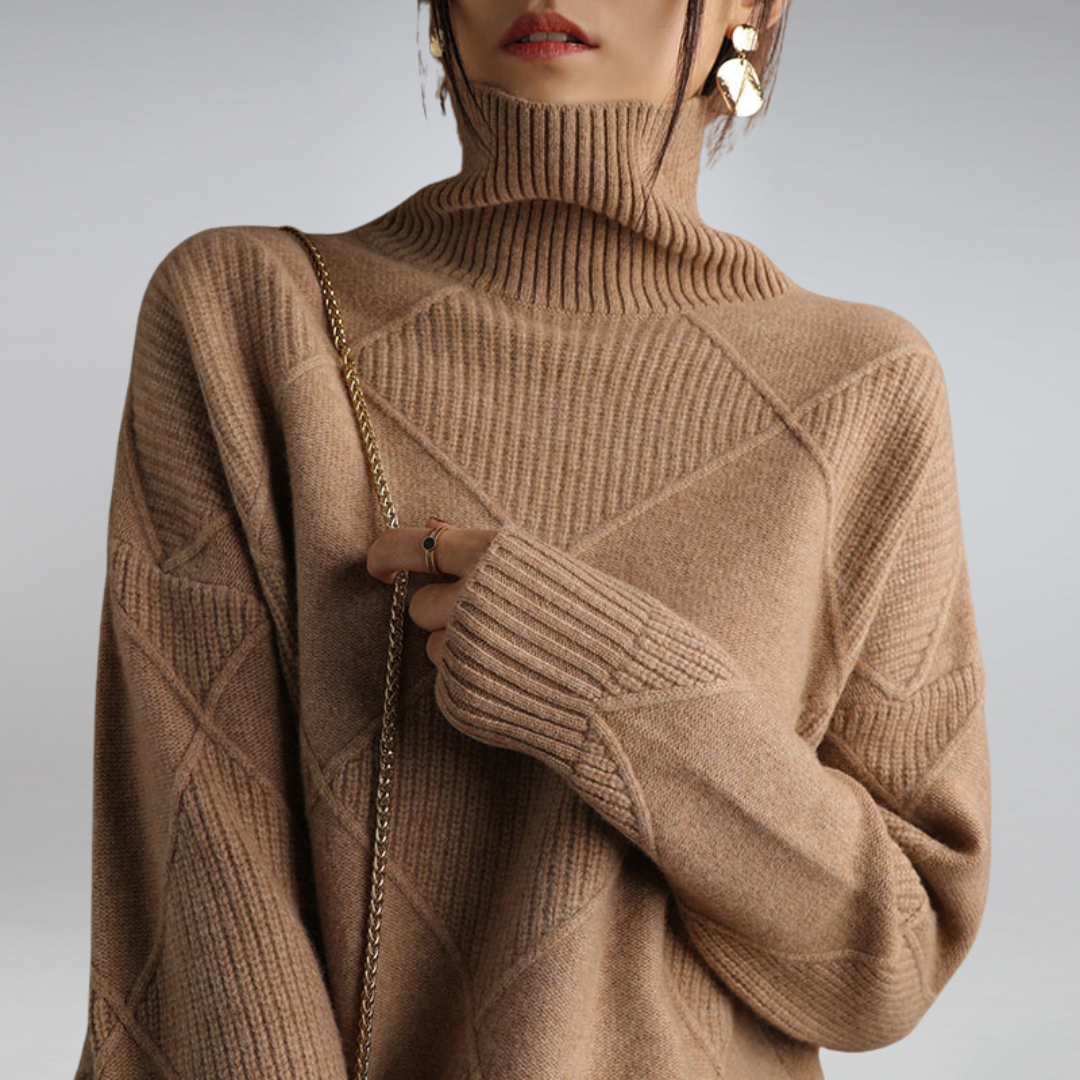 Women's Geometric Turtleneck Sweater for Autumn Winter Wear