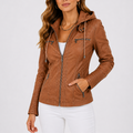 Women's Hooded Zip Biker Jacket with Pocket Details