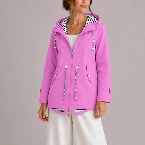 Women's Hooded Zip Front Rain Jacket with Pockets