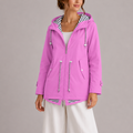 Women's Hooded Zip Front Rain Jacket with Pockets