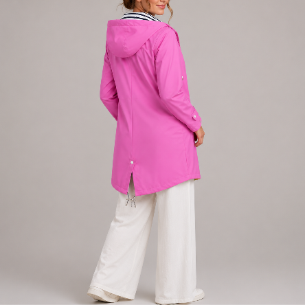 Women's Hooded Zip Front Rain Jacket with Pockets