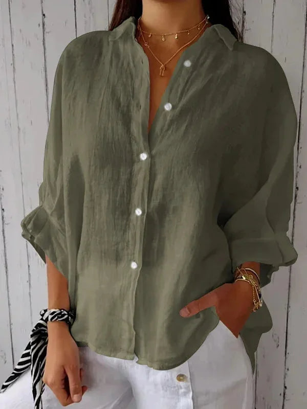 Women's Linen Shirt with Cotton Blend for Summer