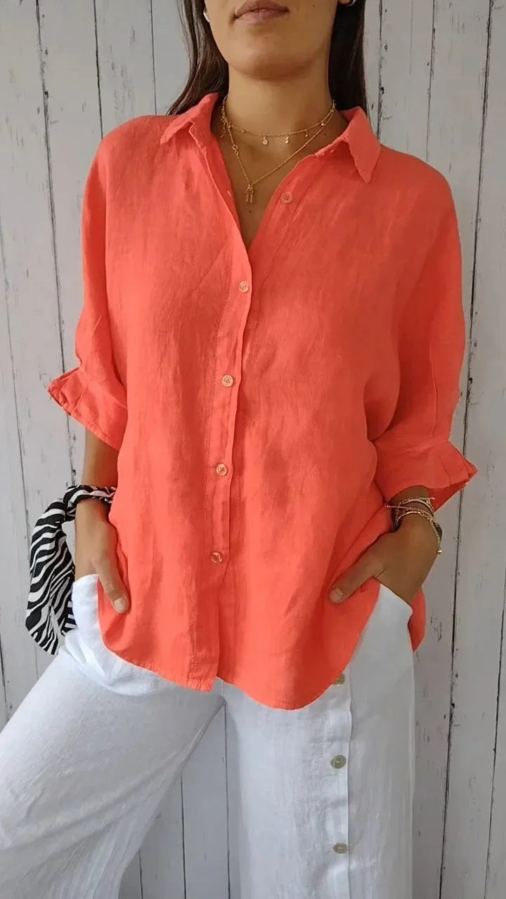 Women's Linen Shirt with Cotton Blend for Summer