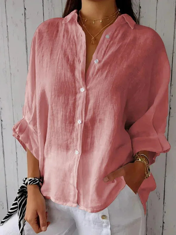 Women's Linen Shirt with Cotton Blend for Summer