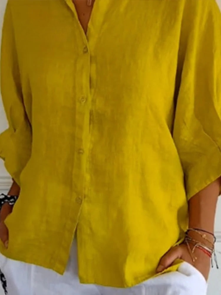 Women's Linen Shirt with Cotton Blend for Summer