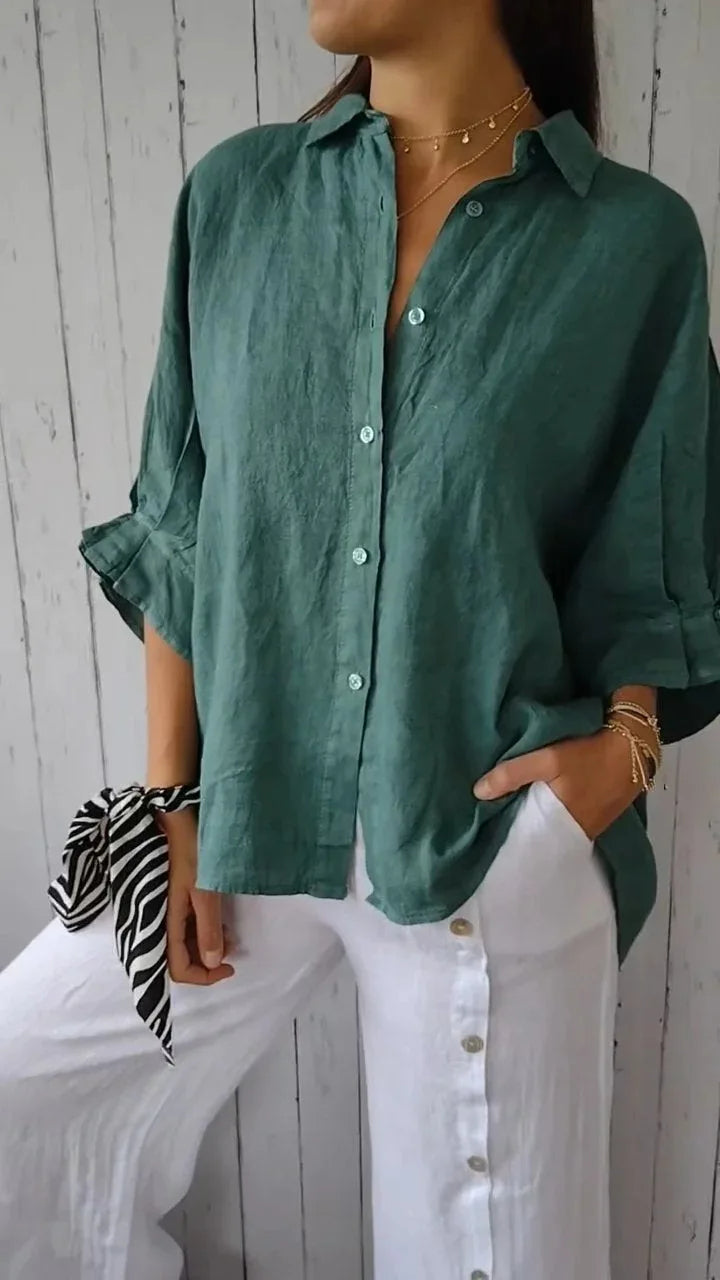 Women's Linen Shirt with Cotton Blend for Summer