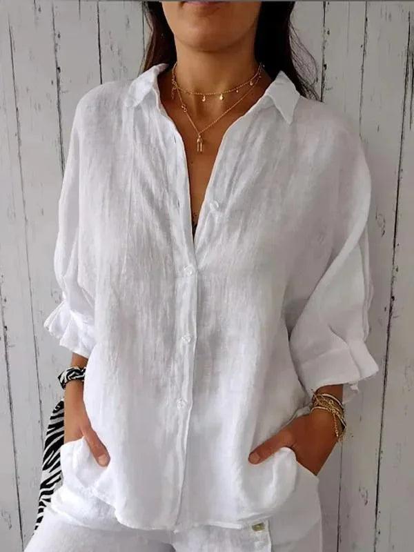 Women's Linen Shirt with Cotton Blend for Summer