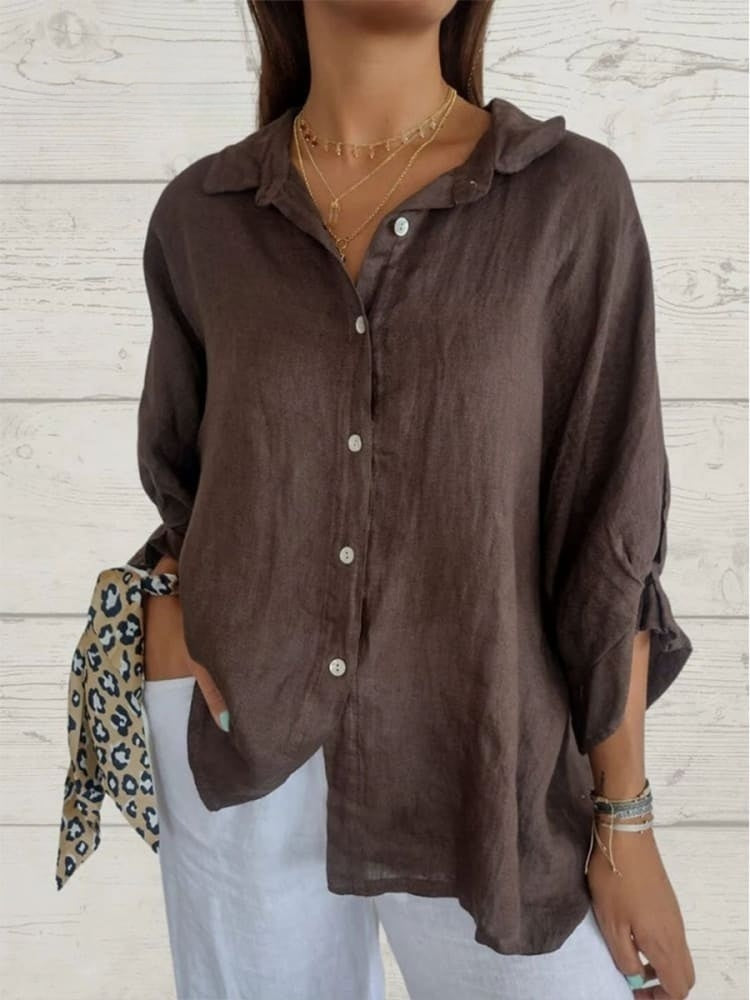 Women's Linen Shirt with Cotton Blend for Summer