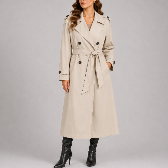 Women's Long Belted Trench Coat for Spring Autumn