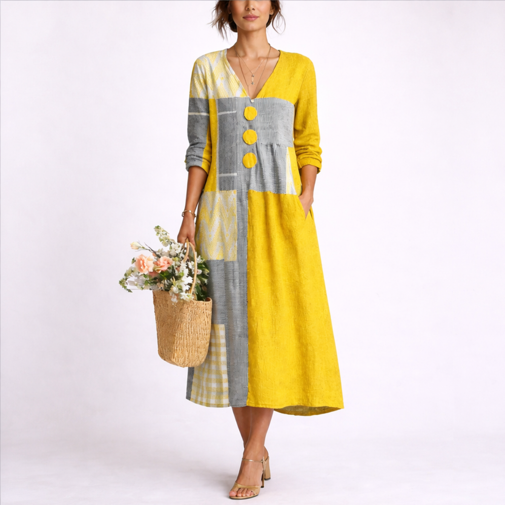 Women's Midi Dress with Buttoned Front for Spring