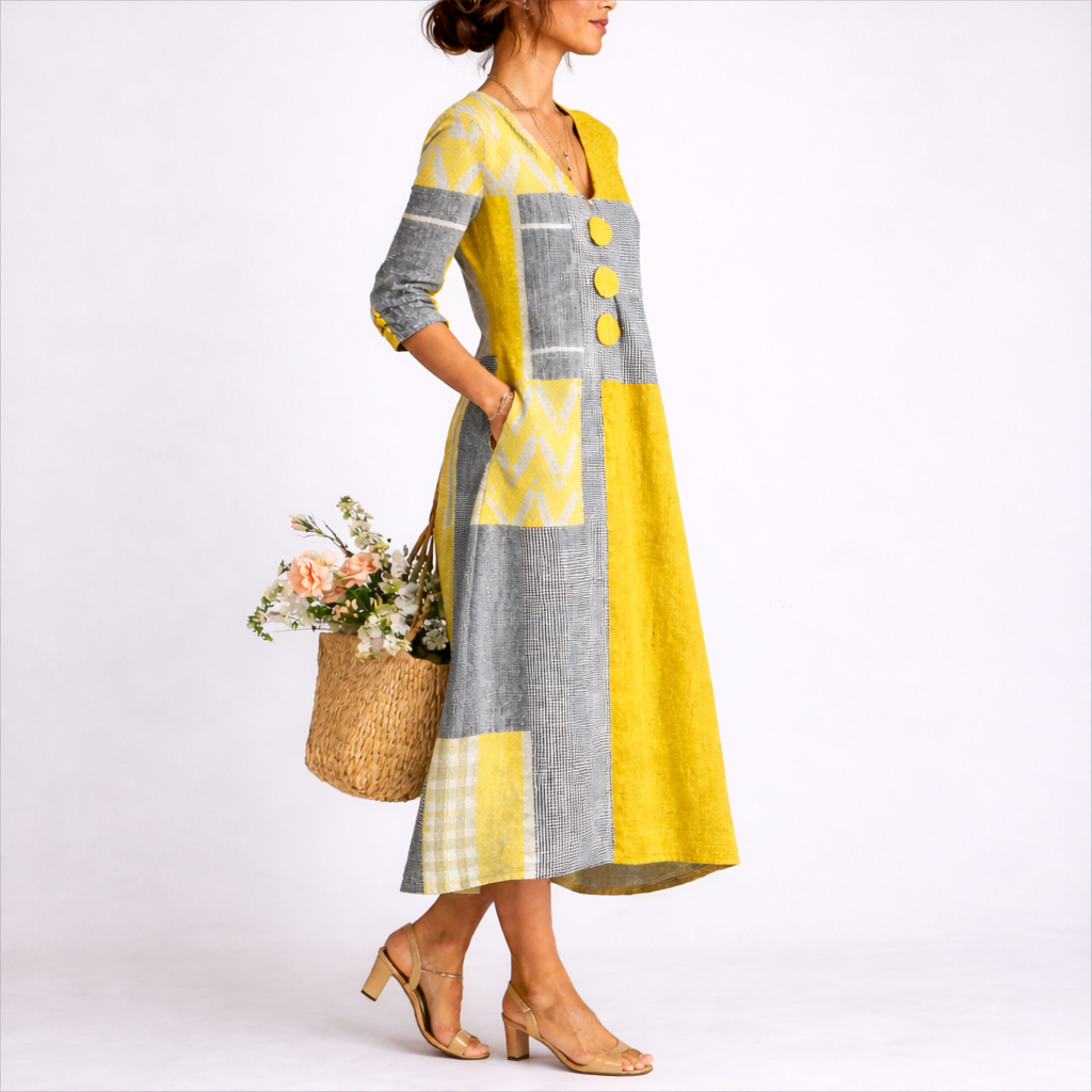 Women's Midi Dress with Buttoned Front for Spring
