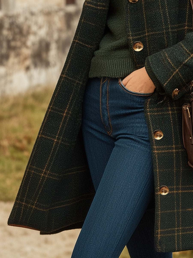 Women's Plaid Long Coat for Elegant Autumn Winter