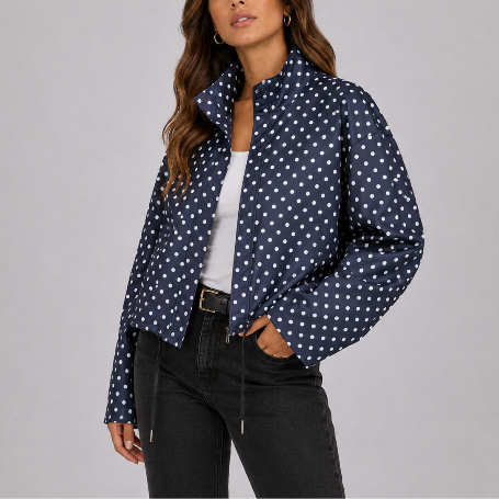 Women's Polka Dot High Collar Zip Jacket Everyday