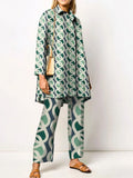 Women's Printed Shirt Pants Set for Autumn Wear