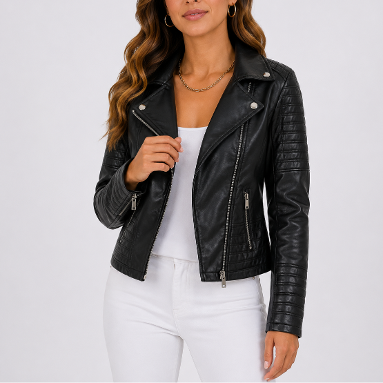 Women's Quilted Sleeve Zip Biker Jacket Everyday Wear