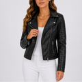 Women's Quilted Sleeve Zip Biker Jacket Everyday Wear