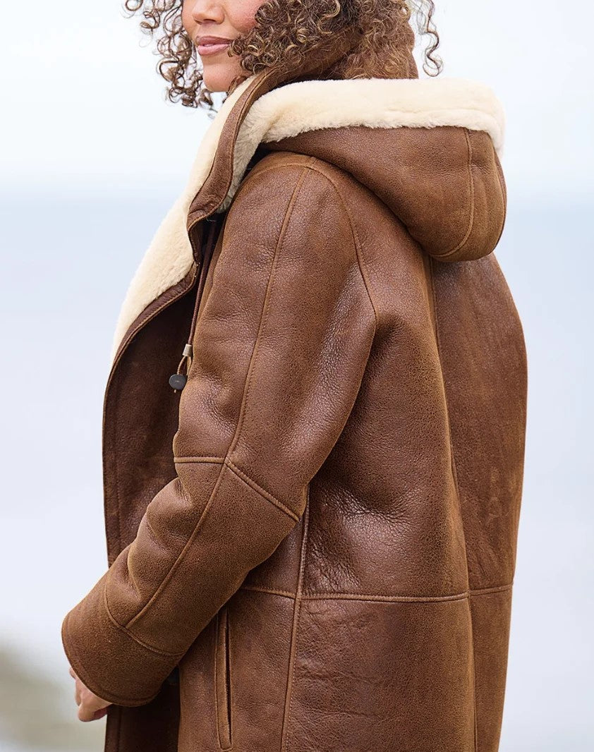 Women's Shearling Lined Coat for Autumn Winter Outings