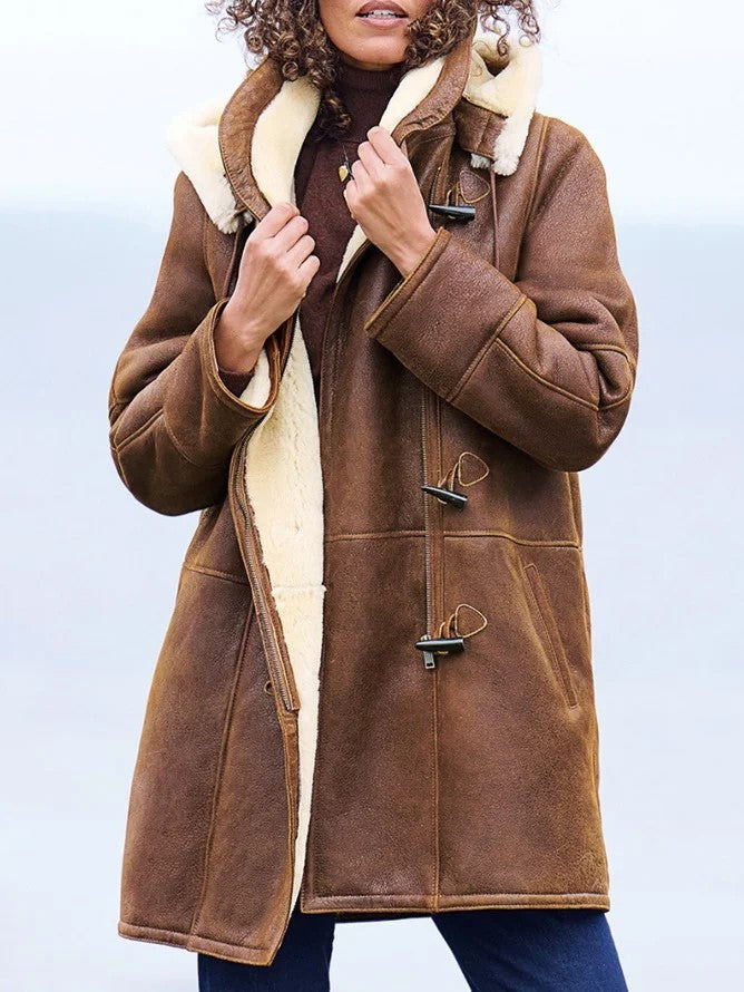 Women's Shearling Lined Coat for Autumn Winter Outings