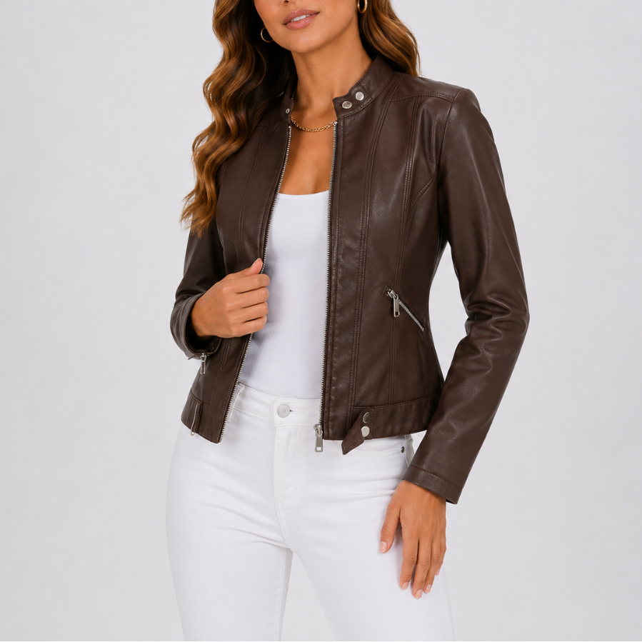 Women's Slim Fit Zip Front Biker Jacket for Everyday Wear
