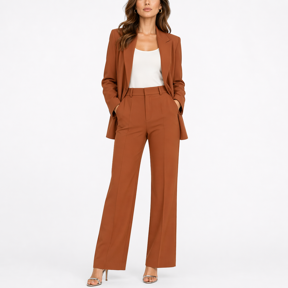 Women's Two-Piece Set with Blazer and Straight-Leg Pants