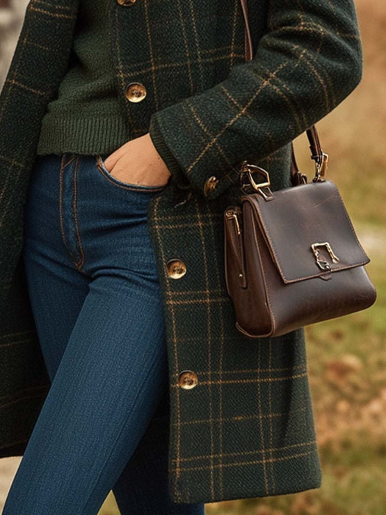 Women's Plaid Long Coat for Elegant Autumn Winter