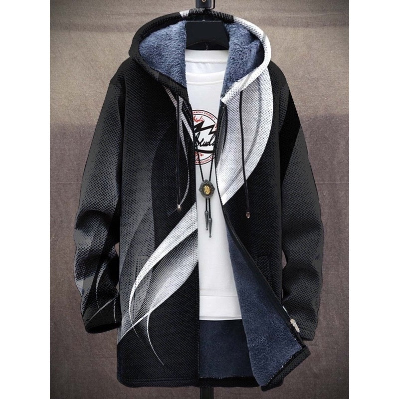 Women's art print hooded jacket with fleece lining in black