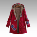 Women's red boho print hooded jacket with plush lining