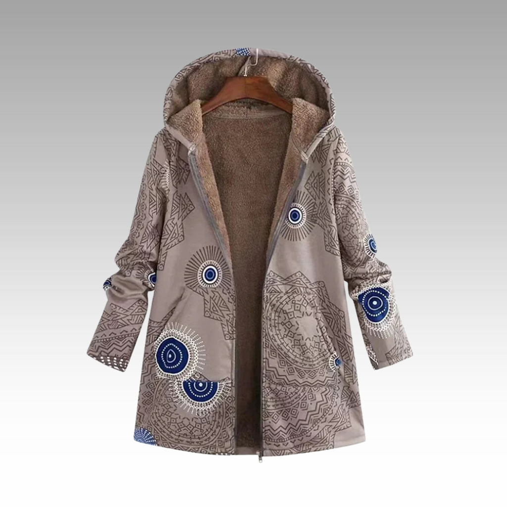 Women's khaki boho print hooded jacket