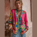 Women's boho print knit cardigan in pink