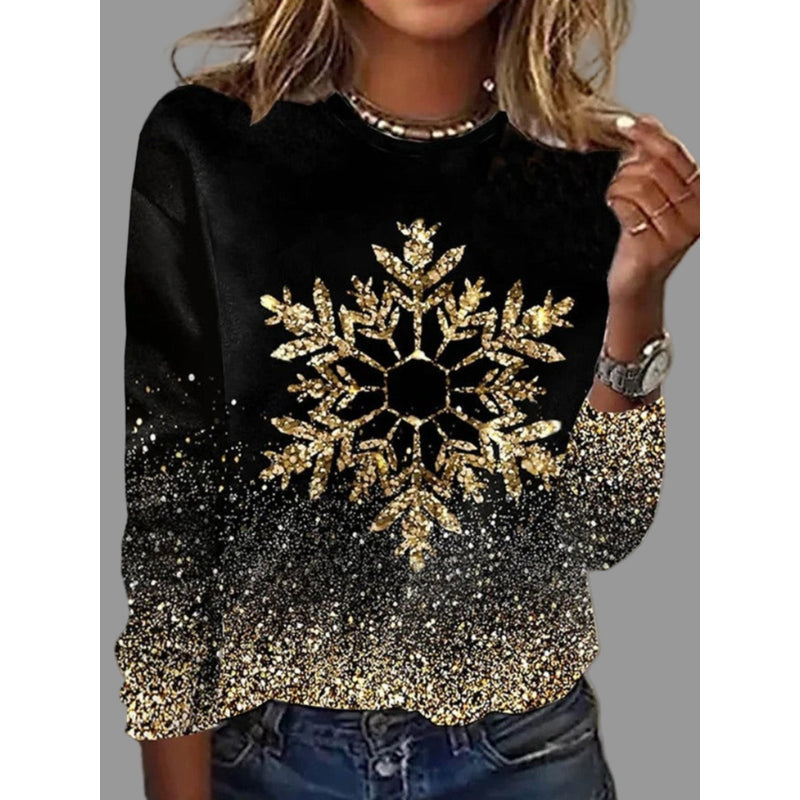 Women's black Christmas sweater with gold snowflake