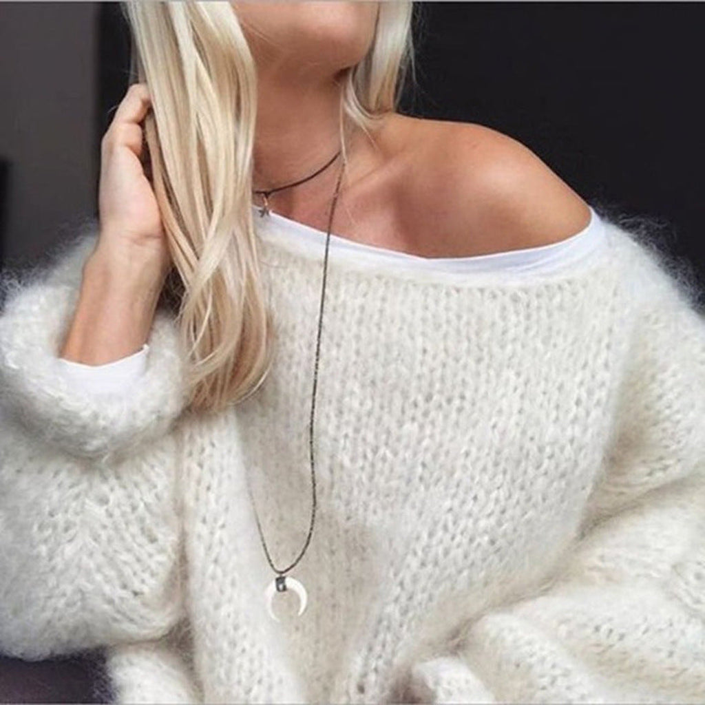 Women's white chunky knit off-shoulder sweater