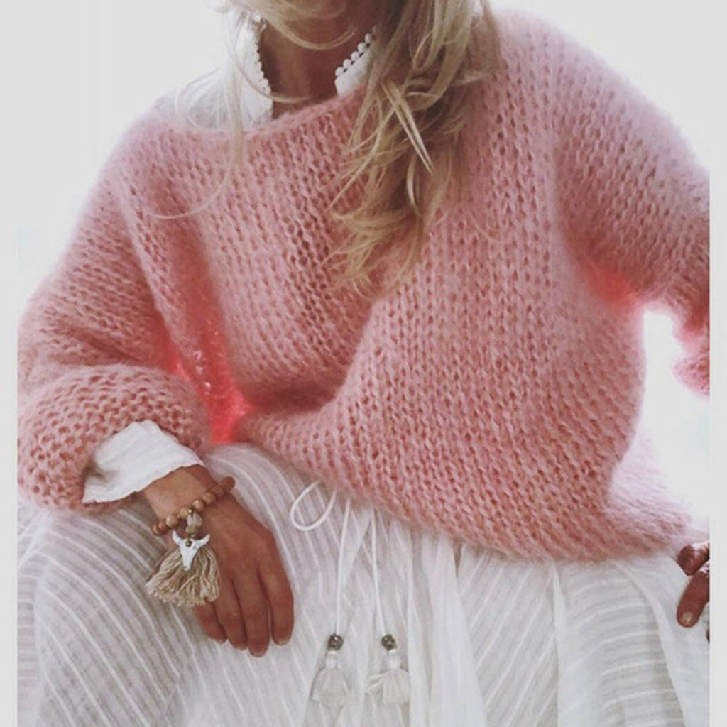 Women's pink chunky knit off-shoulder sweater