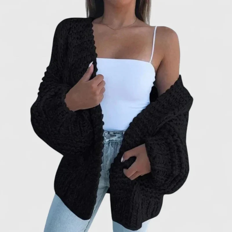 Women's chunky knit open cardigan in black