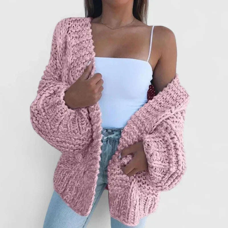 Women's chunky knit open cardigan in pink