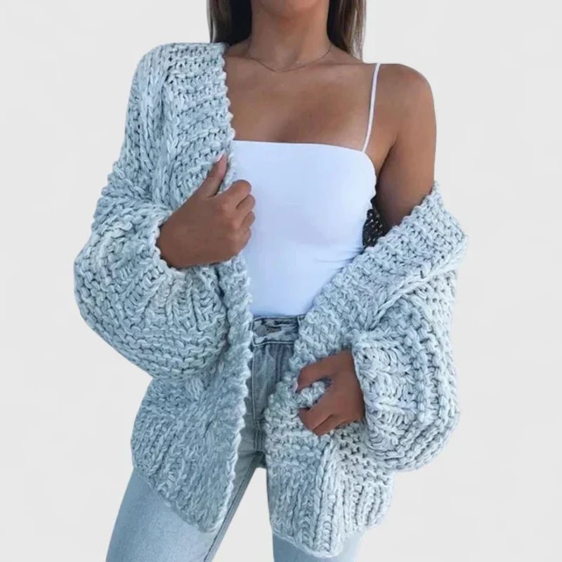Women's chunky knit open cardigan in sky blue