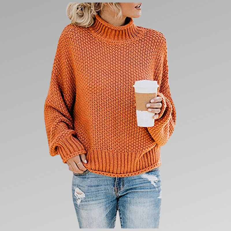Women's Chunky Knit Turtleneck Sweater with Relaxed Fit for Winter